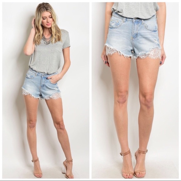 Pants - Denim Lace Cutoff Frayed Short